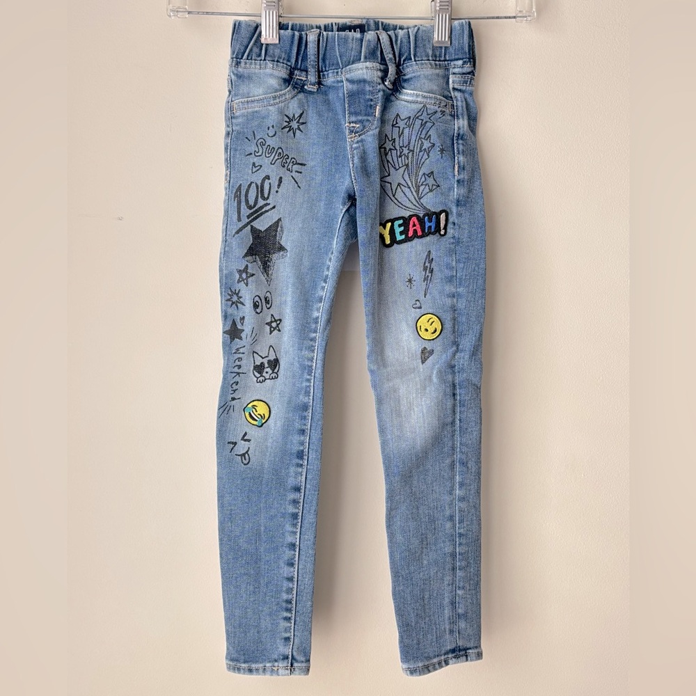 GAP kids Blue Stretch Denim Graphic Jeggings 6 slim